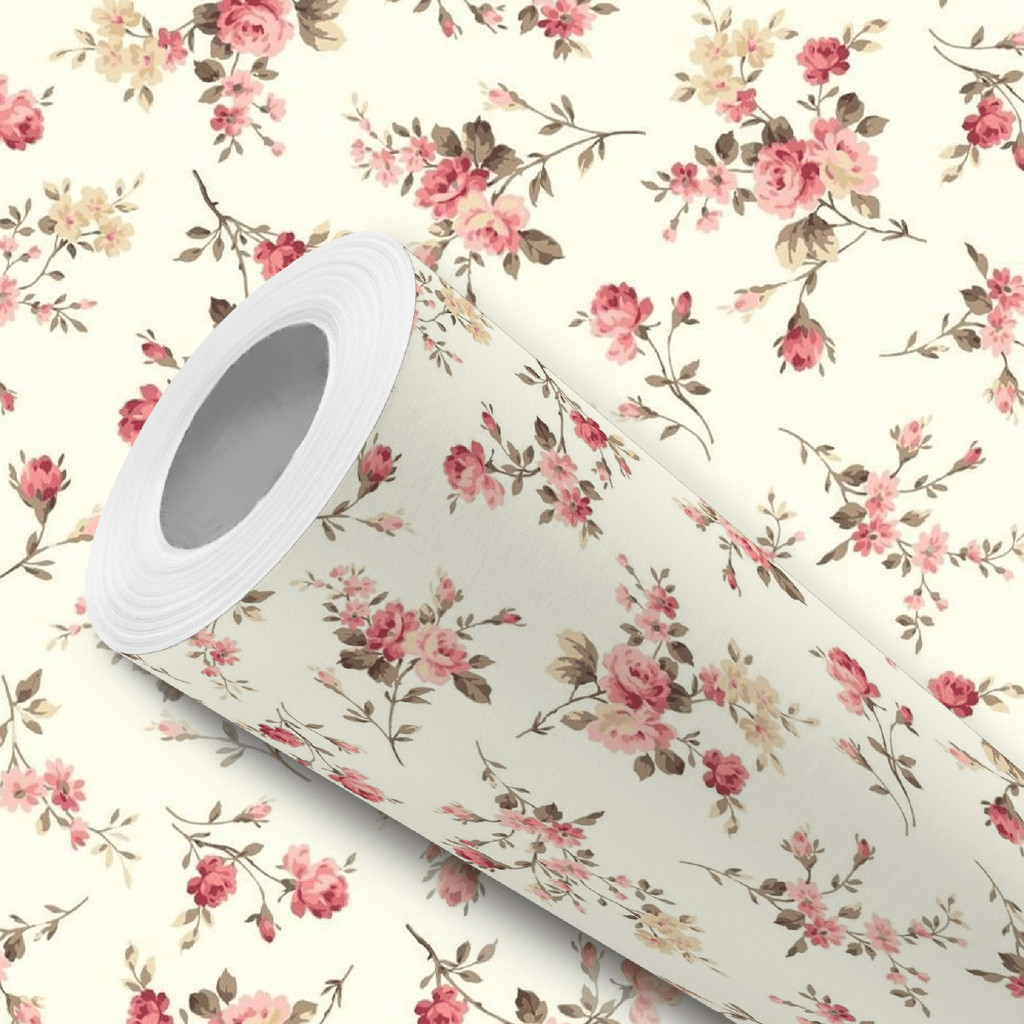 Papel de Parede Vinílico Flores Rosas Fundo Bege Adesivo Resistente
