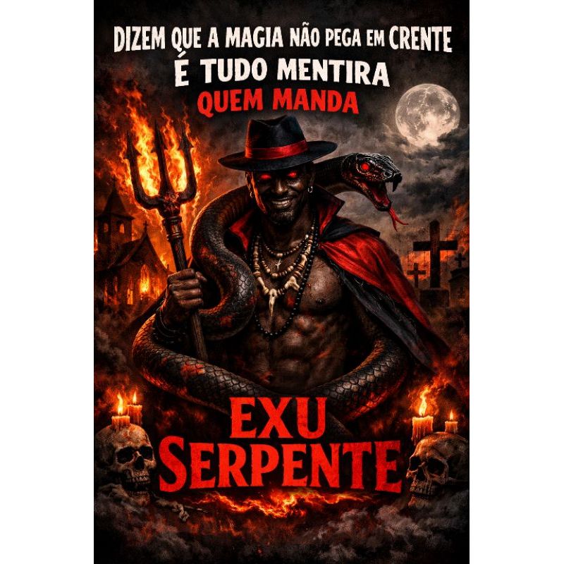 Quadro Decorativo Dizem que a Magia não pega em crente é tudo mentira quem manda Exu Serpente
