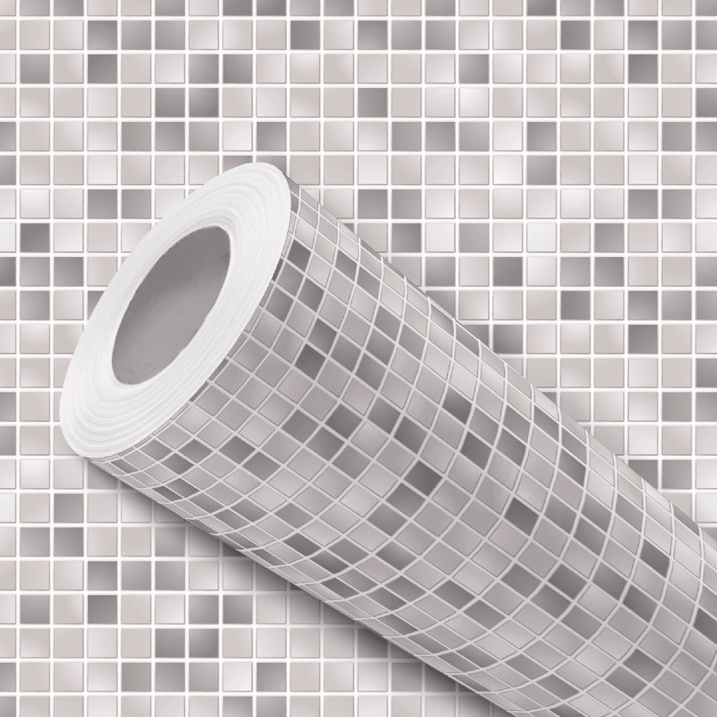 Papel de Parede Adesivo Pastilha Prata e Cinza Fácil Instalação