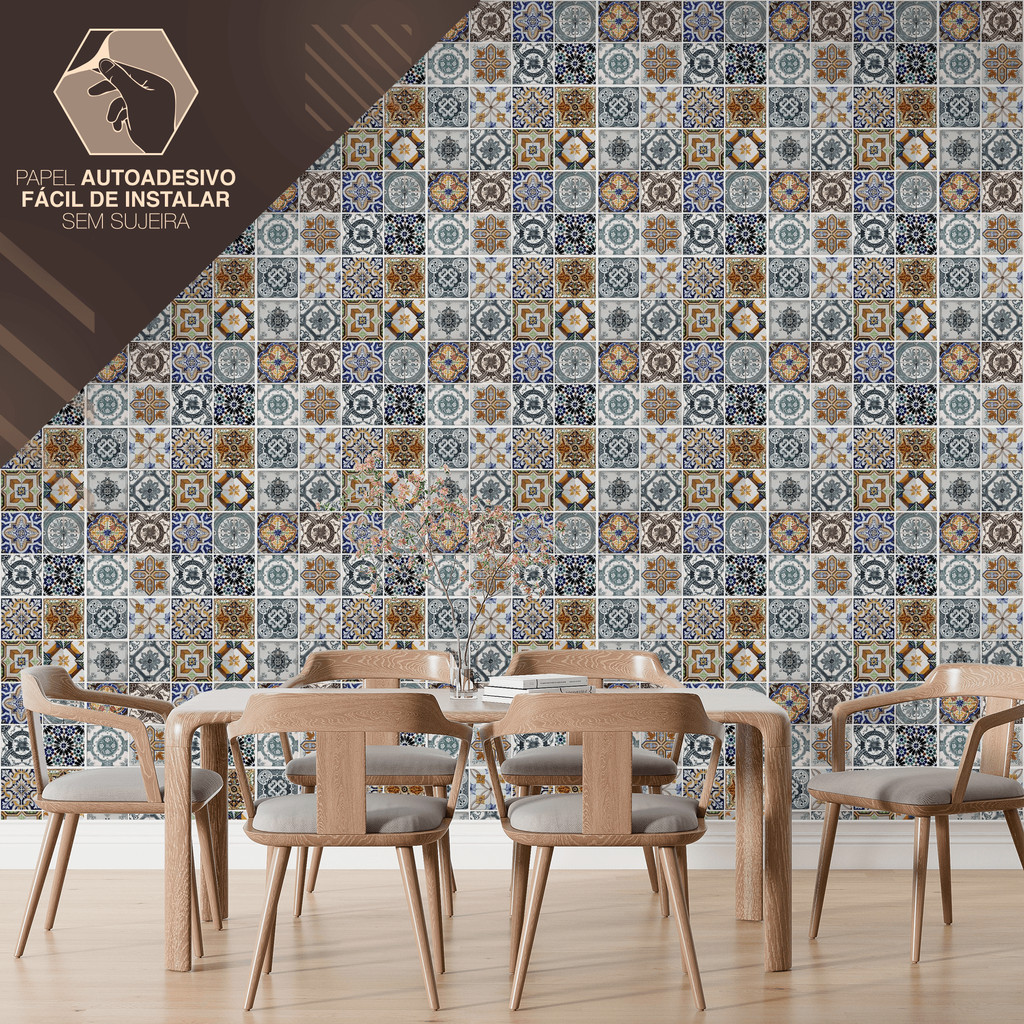 Papel de Parede Adesivo Mosaico Azulejos Português Fácil Instalação