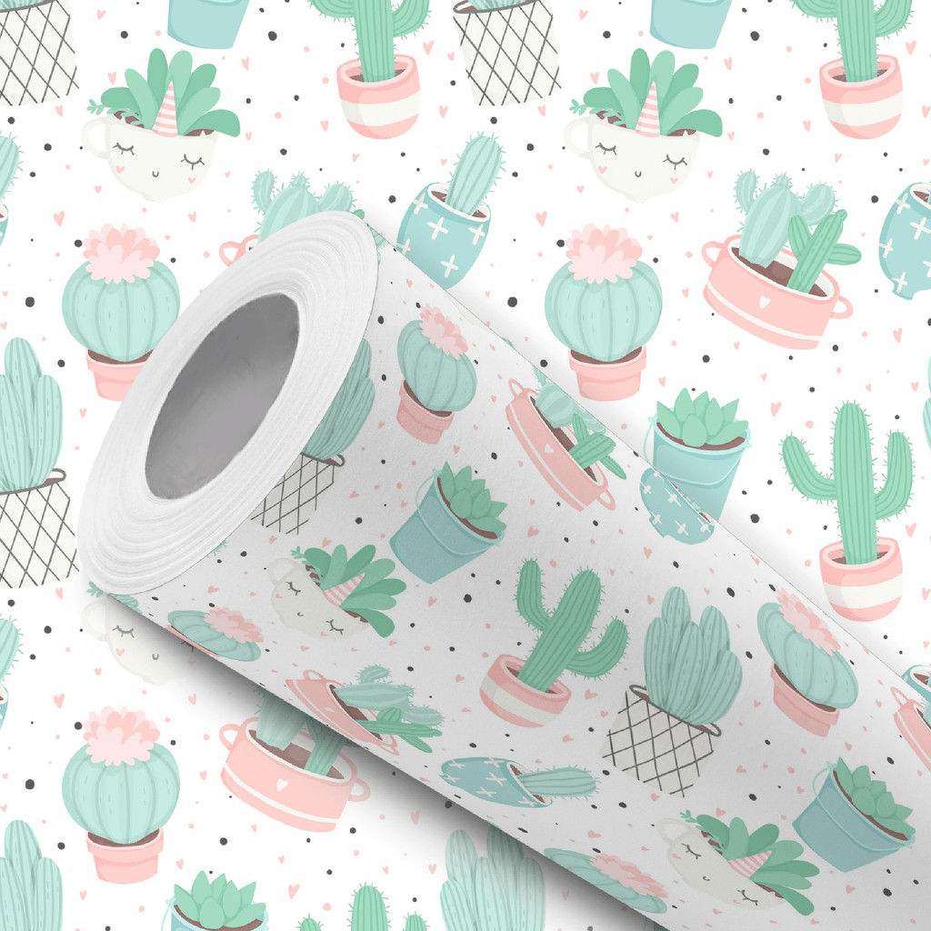 Papel de Parede Adesivo Vaso Rosa Cacto e Suculenta Fácil Instalação
