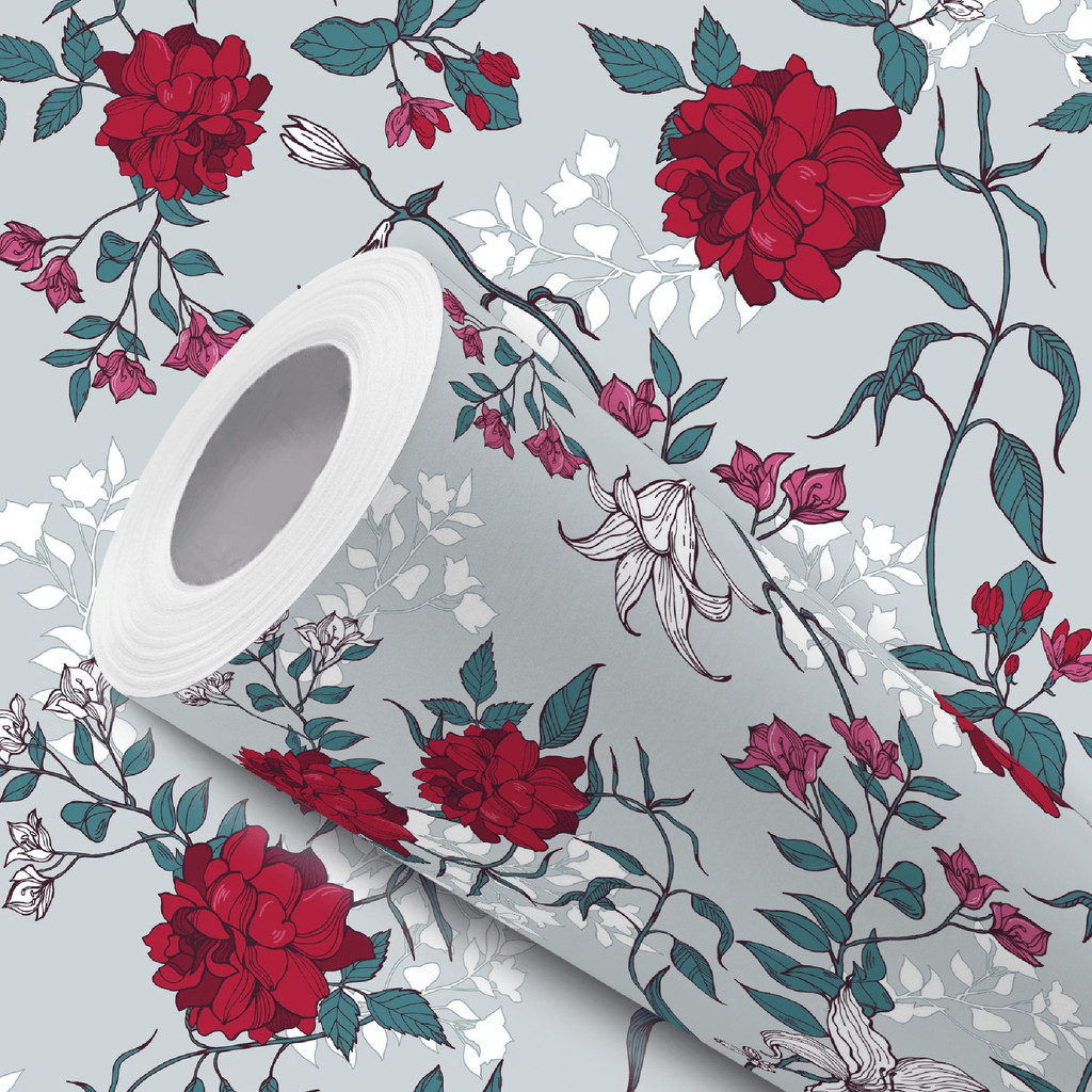 Papel de Parede Adesivo Rosas Vermelhas Flor Branca Fácil Instalação