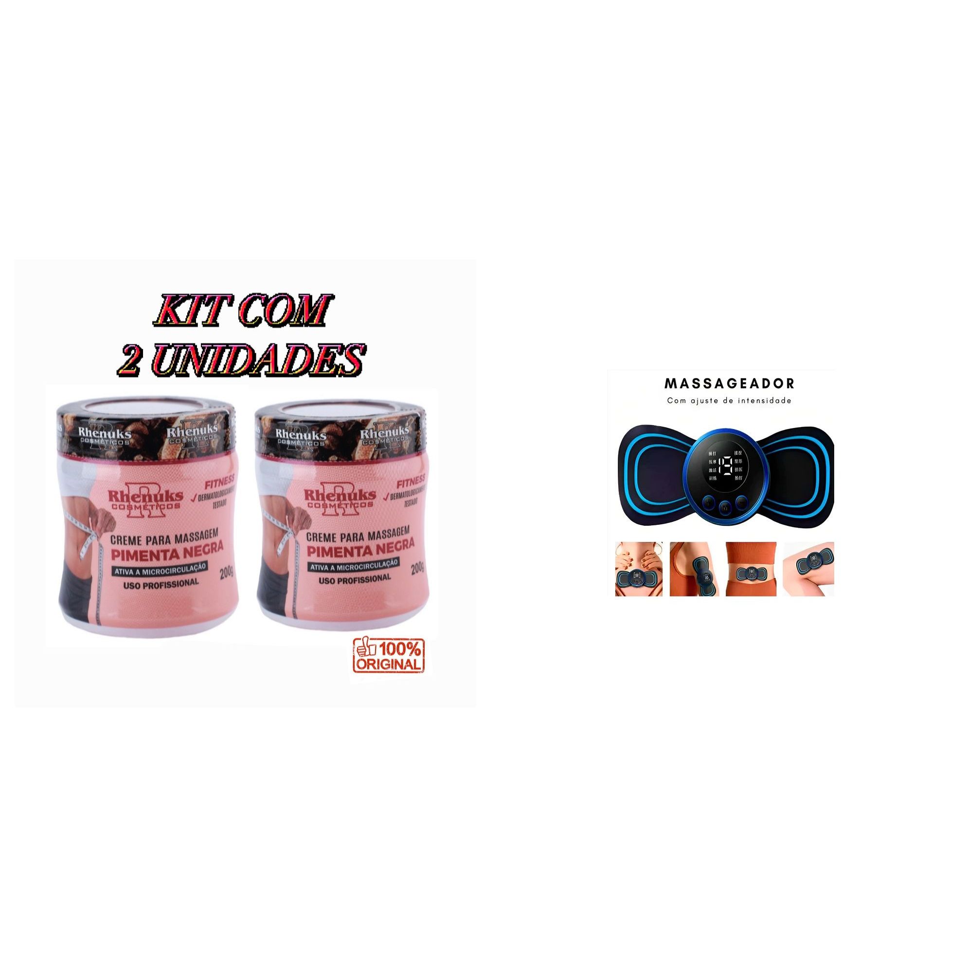 Kit Creme para massagem Pimenta negra para redução de gordura e estias + 8 mini massageador para melhorar na dor