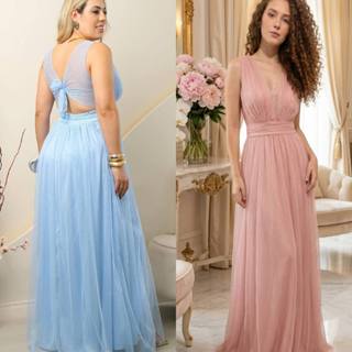 vestido longo feminino madrinhas tule com brilho ombro a ombro com forro elanca, vestido elegantes em Oferta na Shopee