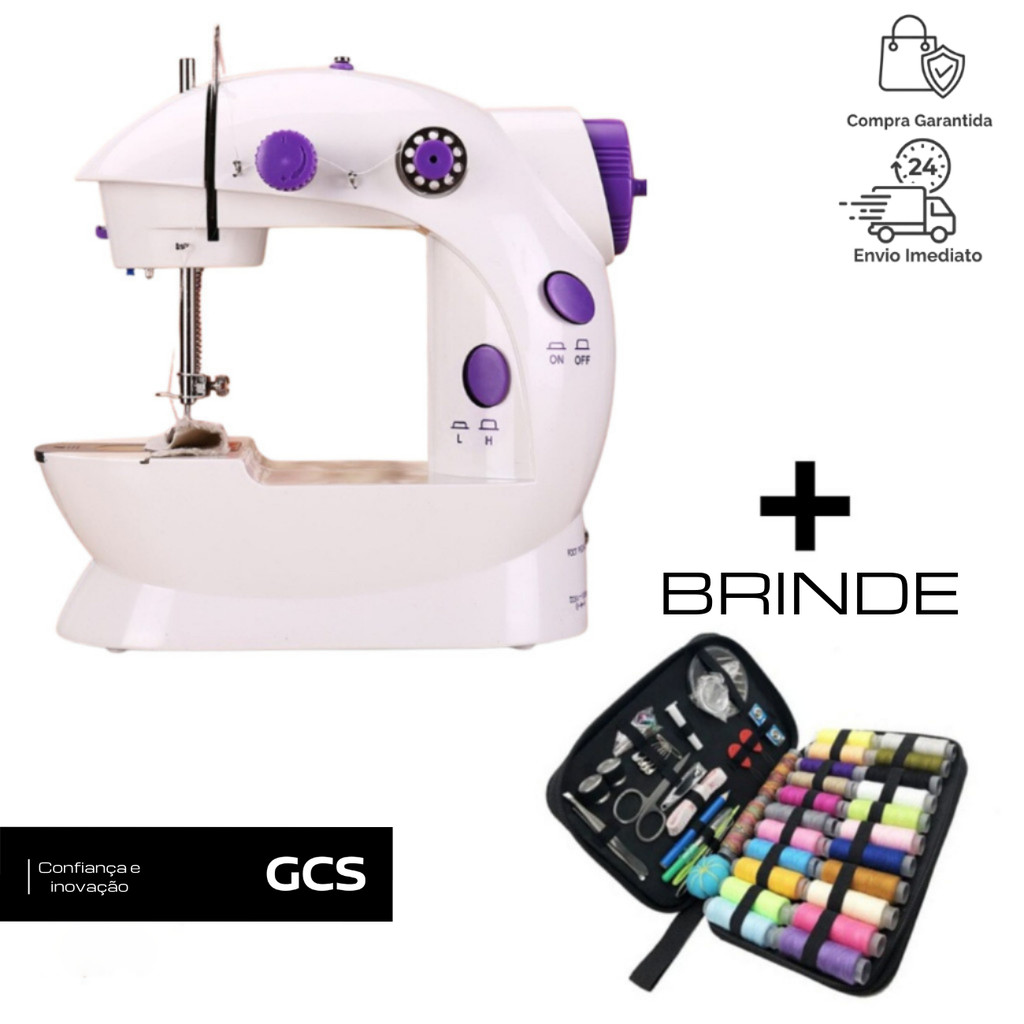 Mini Maquina Costura Portátil Elétrica com Pedal Bivolt 110v-220v + BRINDE