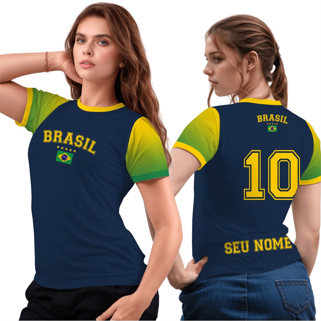 camisa Babylook Brasil Copa do mundo camiseta Nação patriota pátria amada Personalizada com seu nome