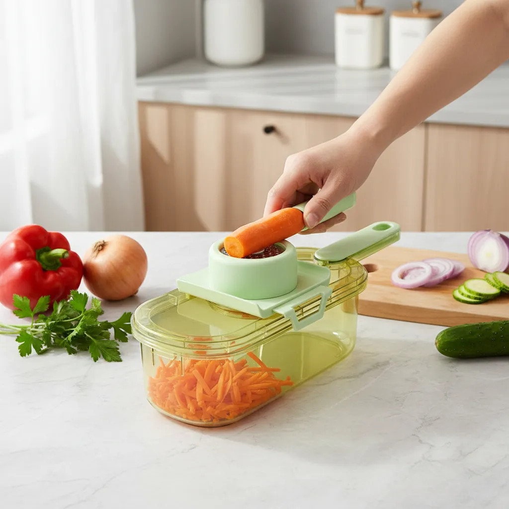 Ralador Fatiador Cortador Manual Legumes Verduras Frutas Alimento Com 4 Lâminas em Aço Inox Cozinha