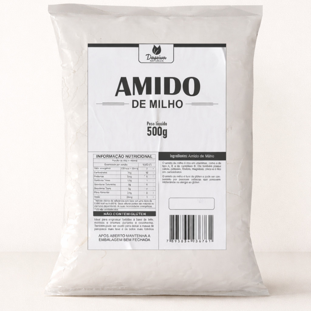 Amido de Milho 500g Alimentício Naturalmente Sem Glúten Uso Culinário