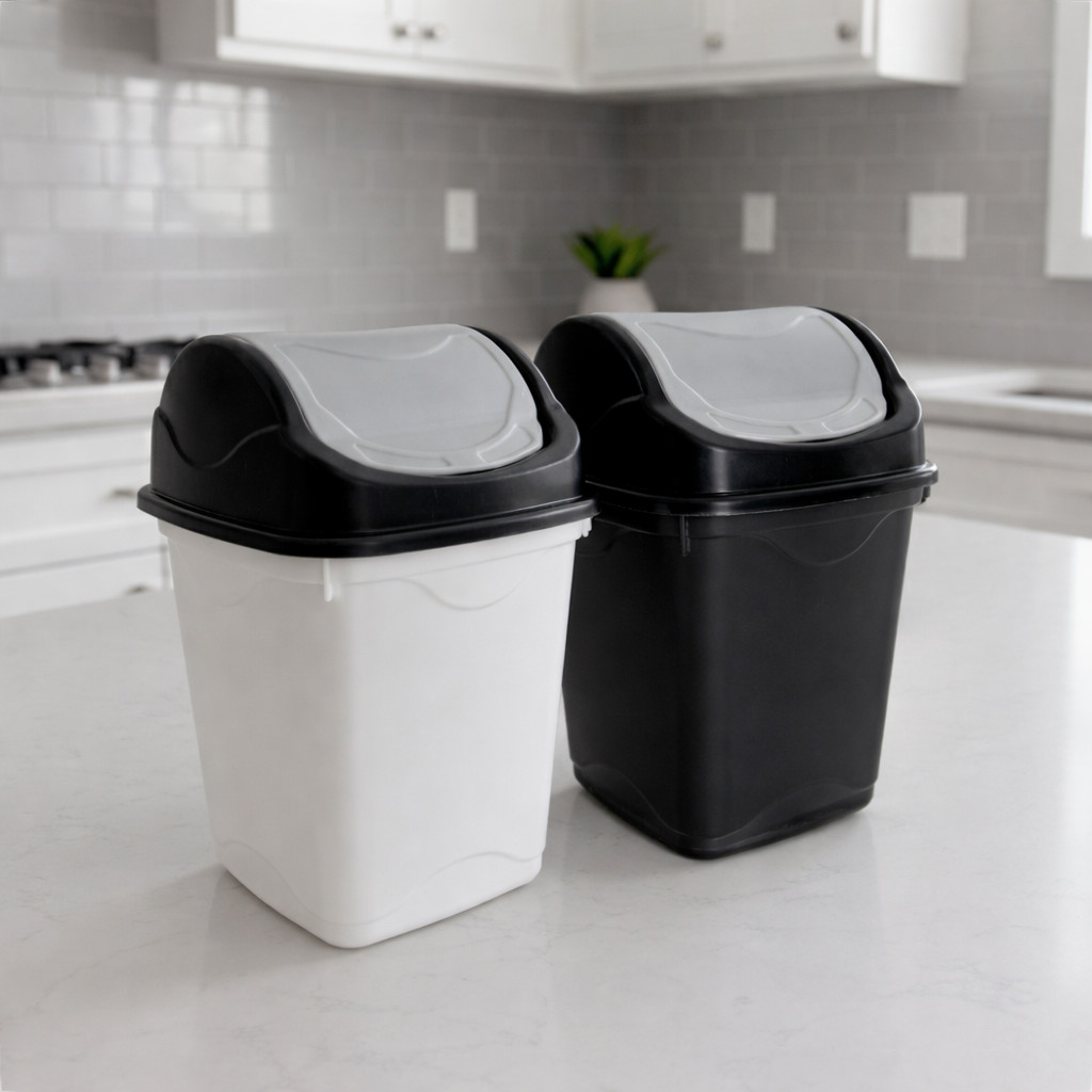 Lixeira Plástica Basculante 3,6L Com Tampa Material Branco/Preto Reforçado Para Banheiro Pia Cozinha