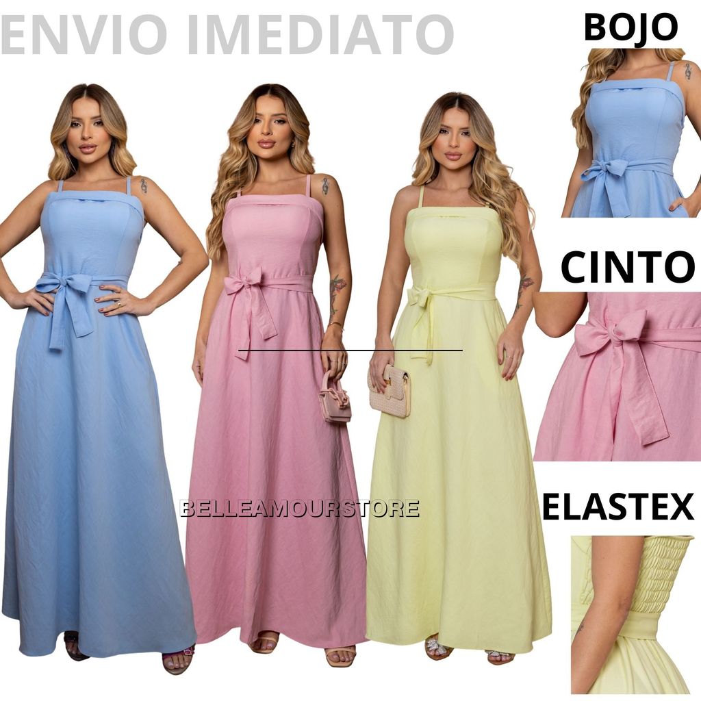 Vestido Elegante com Cinto, Bainha Larga e Bolsos, Tecido Marrant em Oferta na Shopee