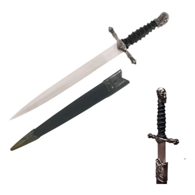 Adaga Punhal Medieval Com Bainha Trabalhada 34 Cm Cabeça