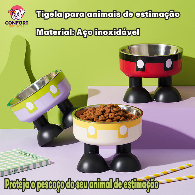 Tigelas de aço inoxidável para animais de estimação com apoio para o pescoço, ideais para gatos e cães.