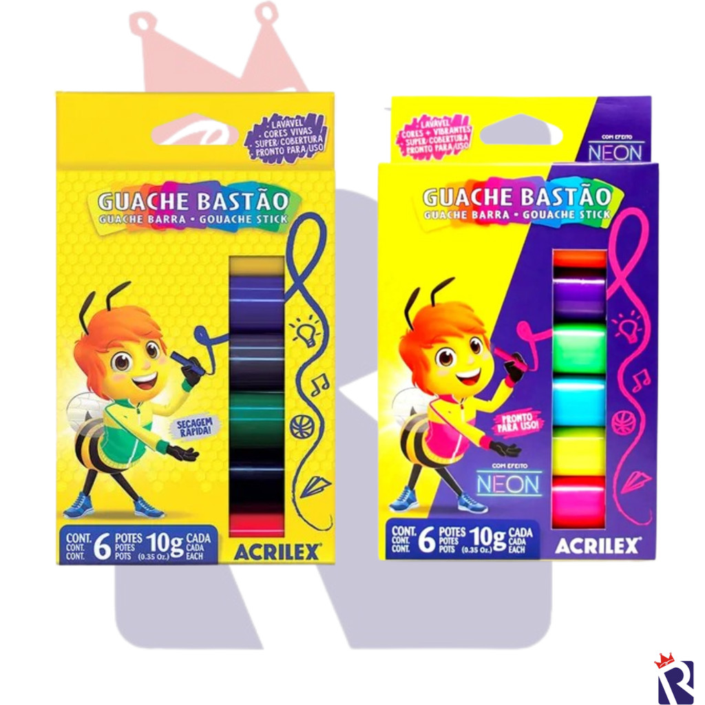 GUACHE EM BASTÃO 6 CORES / 6 CORES NOEN - ACRILEX em Oferta na Shopee