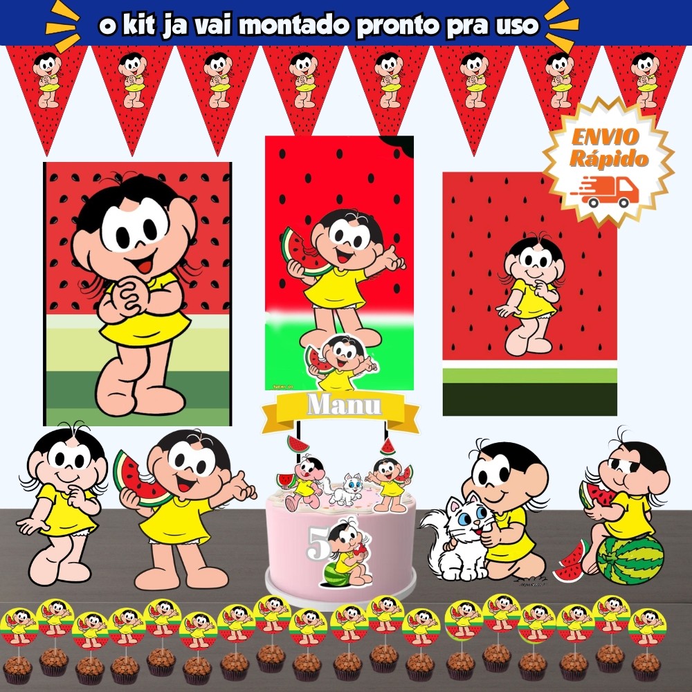 Kit festa Aniversário Magali - Turma da Mônica Magali decoração personalizada com nome no topper em Oferta na Shopee