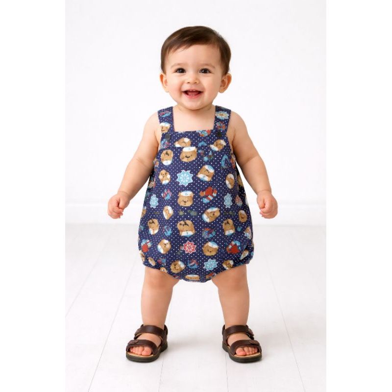 Jardineira Infantil Artesanal em Tricoline – Conforto e Estilo para Bebês /Jardineira ou Body Unissex Ursinho Marinheiro