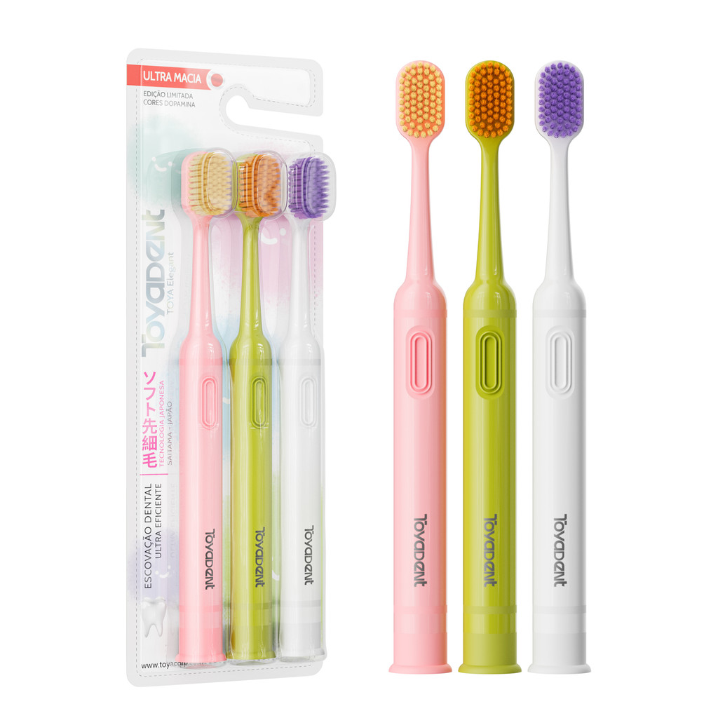 Escova Toyadent Ultra Macia: 8600+ Cerdas/Kit 3 Cores/Tec. 0,15mm