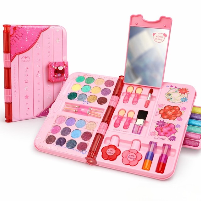 Kit Estojo de Maquiagem Infantil Não Tóxico Com Espelho Brinquedo Menina
