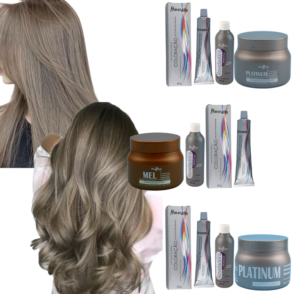 Kit Completo Tinta Mairibel 8.1 Loiro Claro Cinza + Ox + Matizador Platinum ou Mel
