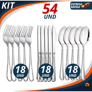 Kit Talheres Inox 9/18/36/54 Peças – Garfos Facas Colheres | Jogo Completo Resistente em Oferta na Shopee