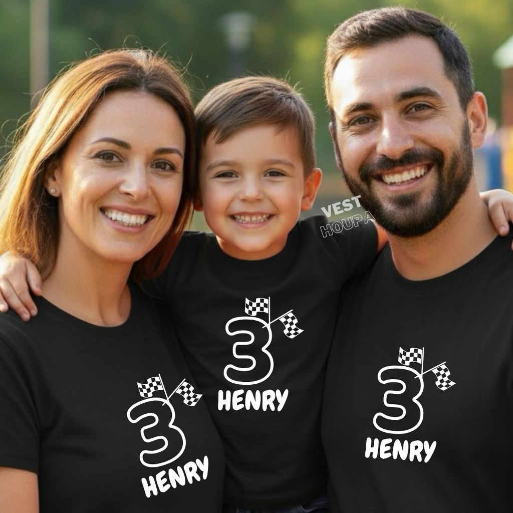 Kit 3 Camisetas Família Aniversário | ESCOLHA O NOME | Camisetas Mãe Pai e Filho | Presente Especial em Família