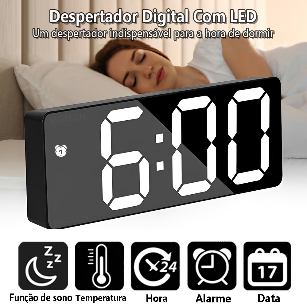 Relógio De Mesa Digital LED 4 Cores Mostra Temperatura Moderno E Minimalista SZ0712 em Oferta na Shopee