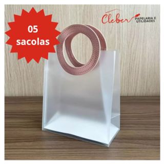kit com 05 SACOLAS DE PRESENTE TRANSPARENTE ALÇA REDONDA  22 X21 X11CM M  FJ91357 em Oferta na Shopee