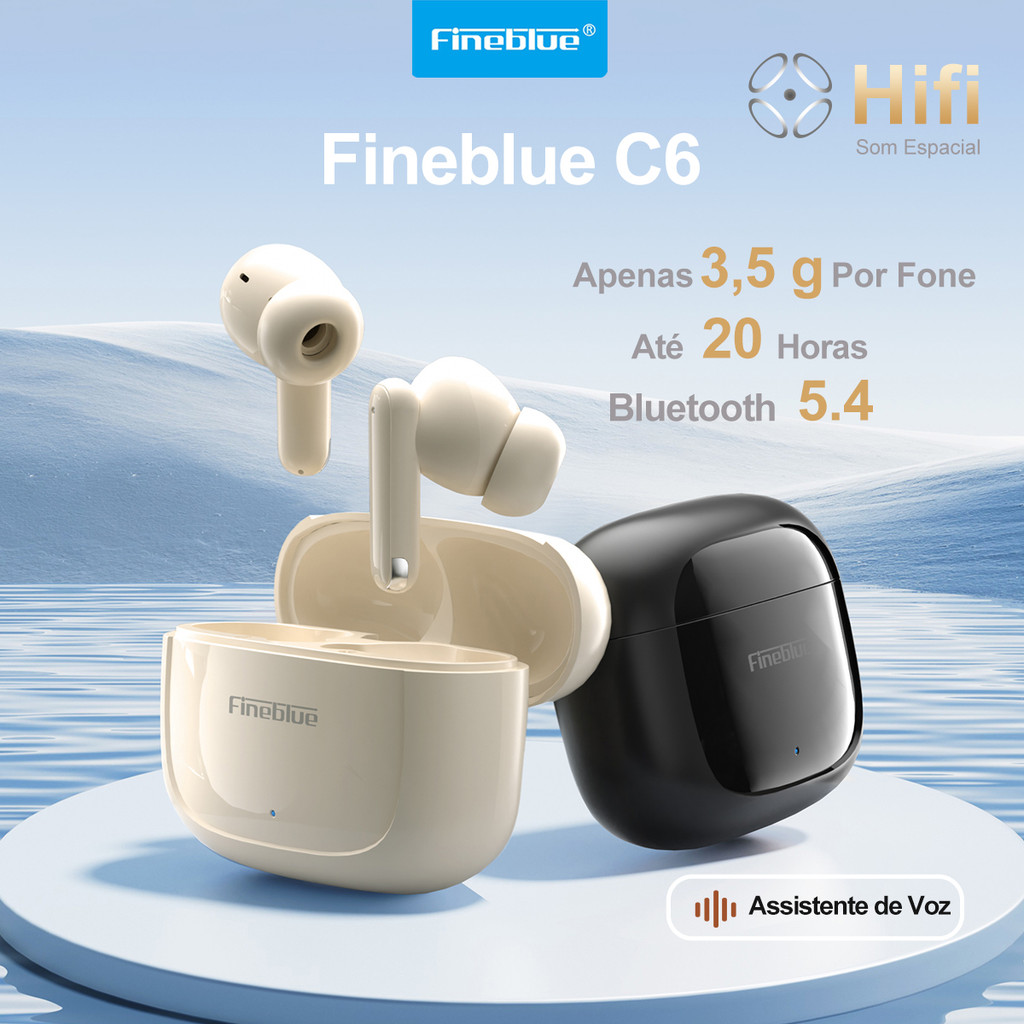 Fineblue C6 Fone de Ouvido Sem Fio TWS Bluetooth 5.4 com Microfone ANC 20 Horas Bateria Hi-Fi IPX4