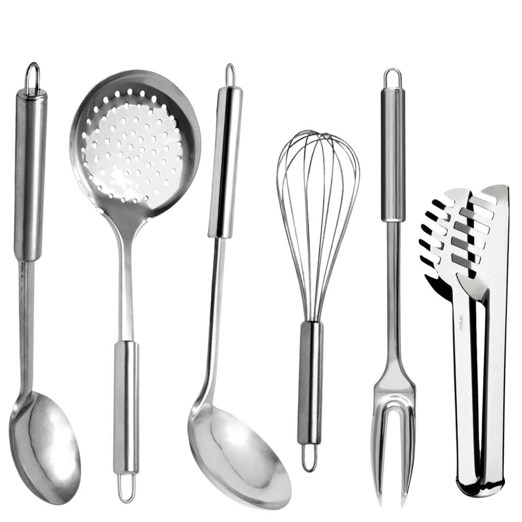 Kit Utensilios Cozinha Em Aço Inox Para Servir e Preparo Restaurante Bar Buffet Churrasco Evento