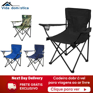 Cadeira Dobrável com Porta Copos Pesca Praia Acampamento com bolsa Cadeira de Camping Dobrável 150kg