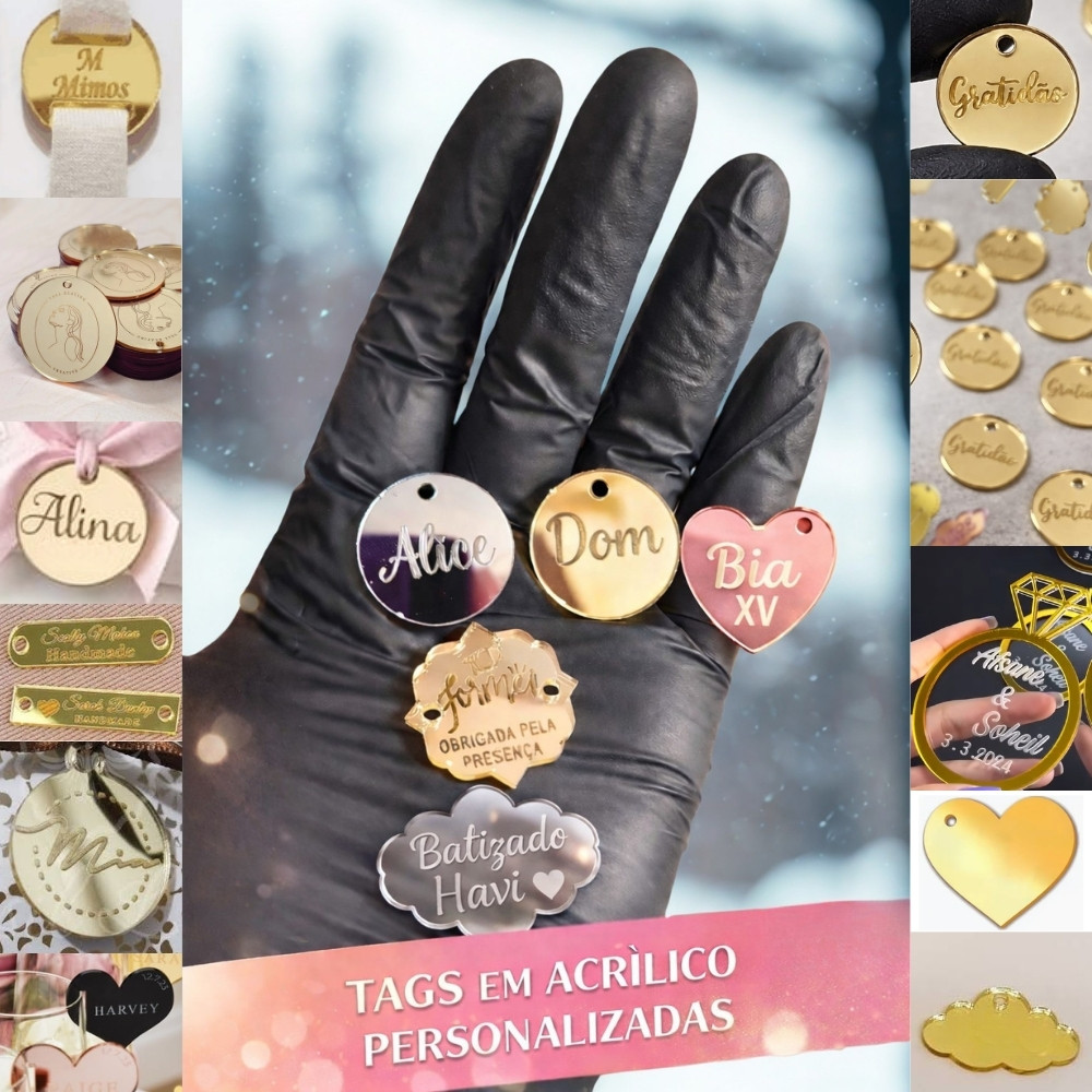 Etiqueta Tag em Acrílico Espelhado Personalizado