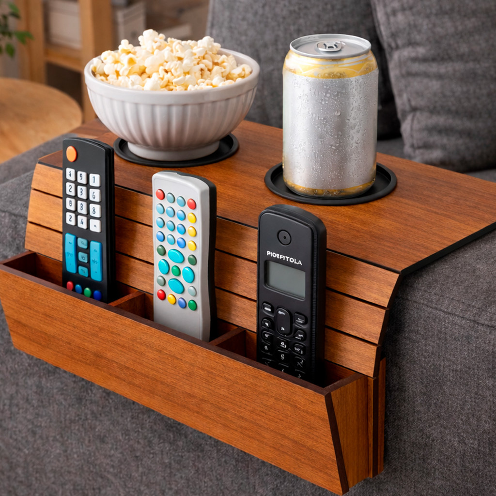 Esteira Bandeja Sofá Flexível MDF Porta Copos E Controle Organizador Apoio De Braço Protetor Decorativo Luxo