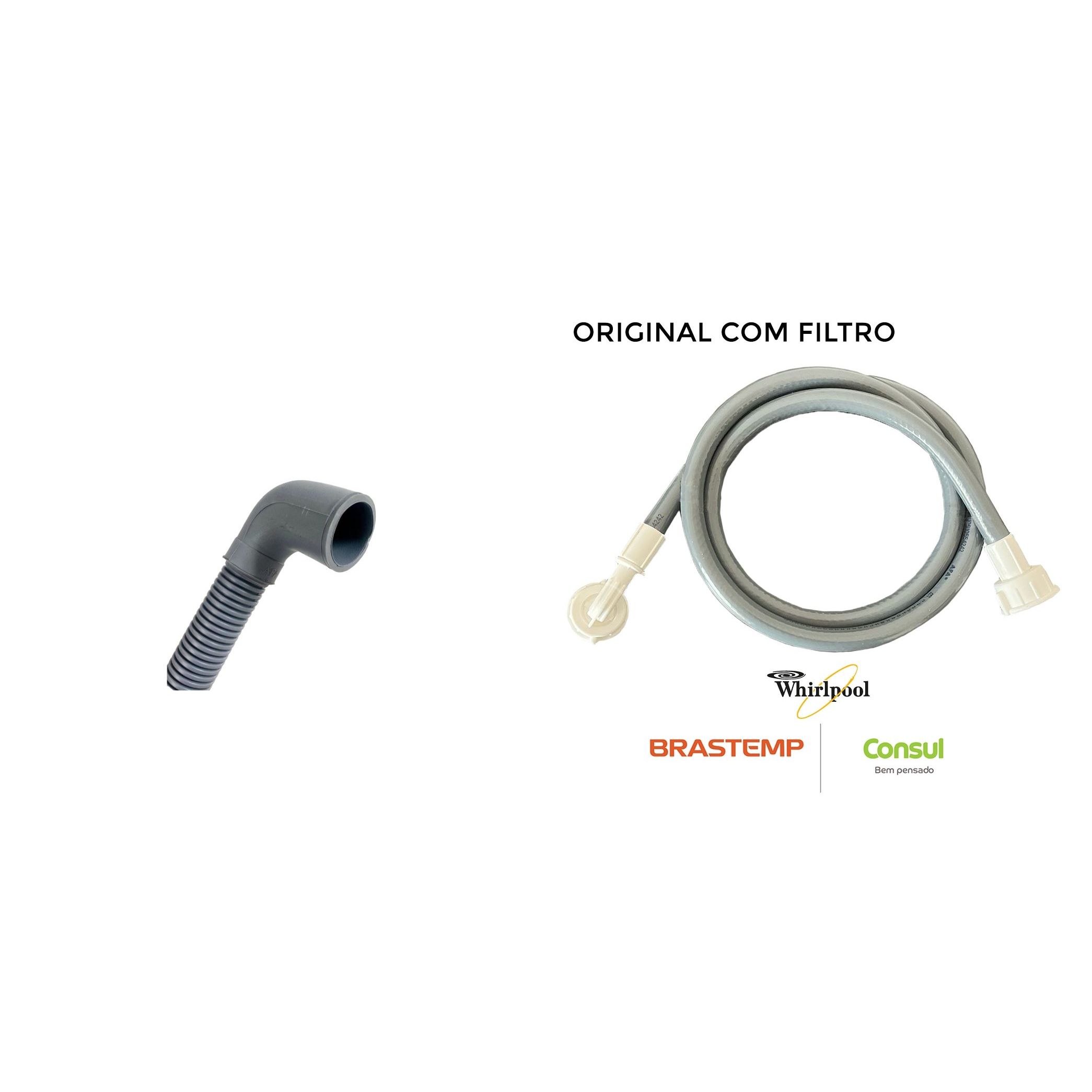 Kit Mangueiras para Lavadora – Entrada com Filtro + Saída Curva Larga