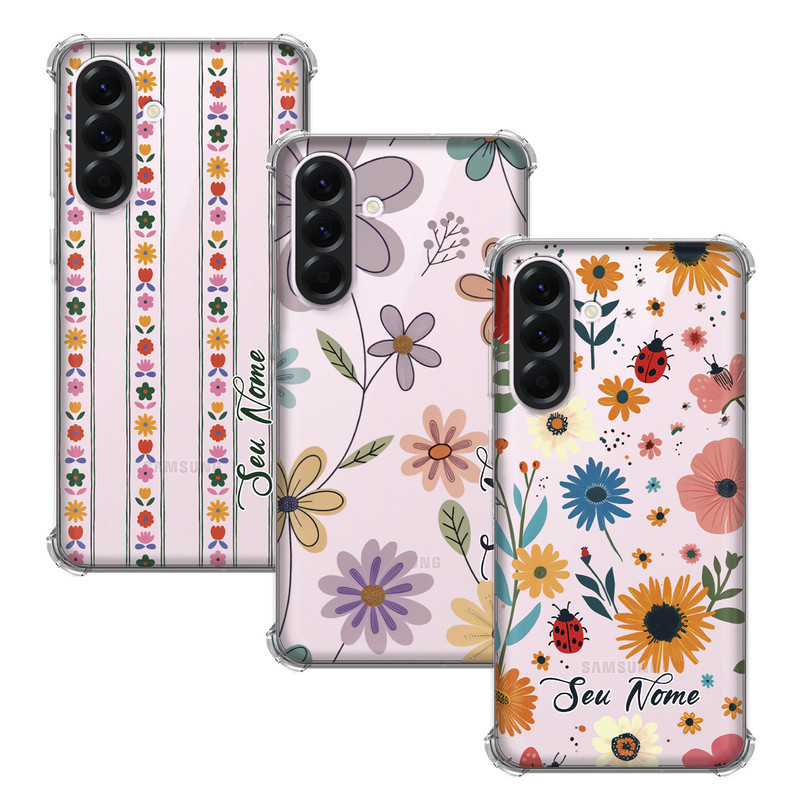 Capinha Personalizada Florais e Corações para Samsung Galaxy A56 com nome em Oferta na Shopee