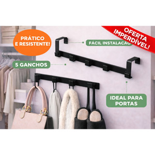 Suporte Cabide Para Porta Com 5 Ganchos 6,3 x 7,5 x 29cm Multiuso Organizador Utensilio De Casa em Oferta na Shopee
