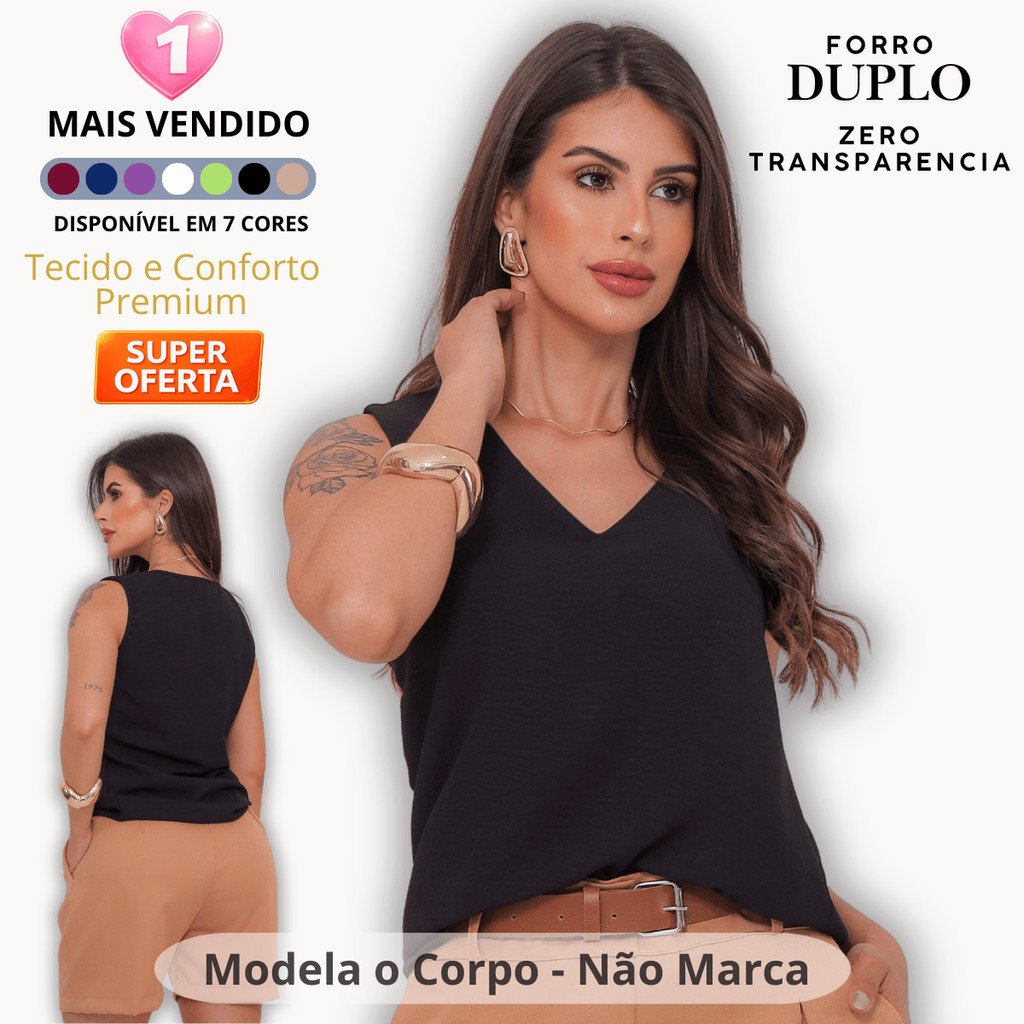 Blusa Regata Feminina Alça Larga Grossa Duna Regata Lisa Básica Elegante