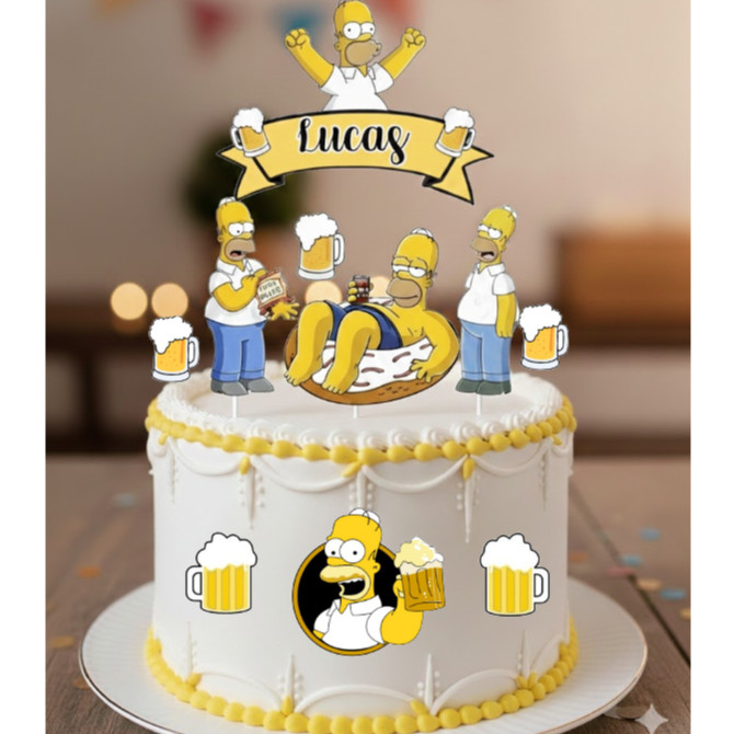 Envio Imediato shopee xpress Topo De Bolo Homer Simpsons Cerveja Personalizado Seu Nome Simpsons Homer Bebidas