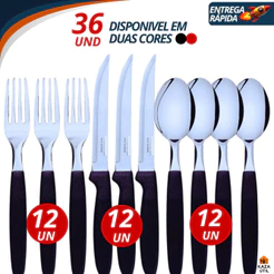 Jogo de Talheres Aço Inox Preto ou vermelho Kit com Facas Garfos e Colheres