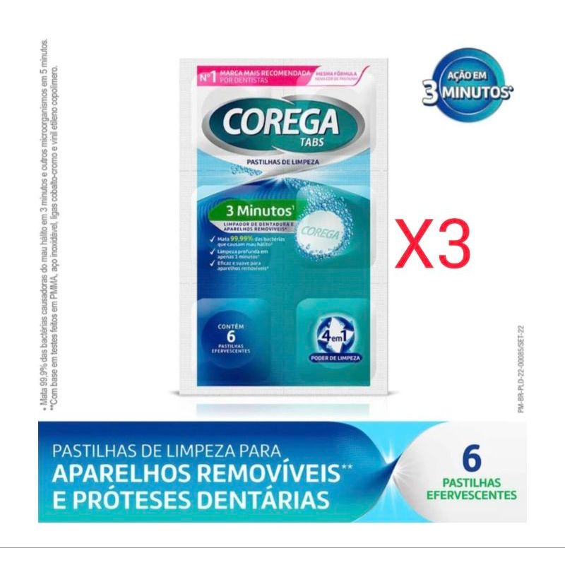 Corega Tabs Pastilhas de Limpeza 3 Minutos - 3 Cartelas / Melhor Preço!