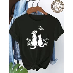Camiseta Algodão Feminina Cachorro Gato Pet Amigos Borboleta Infantil ao Plus Size até G5 229