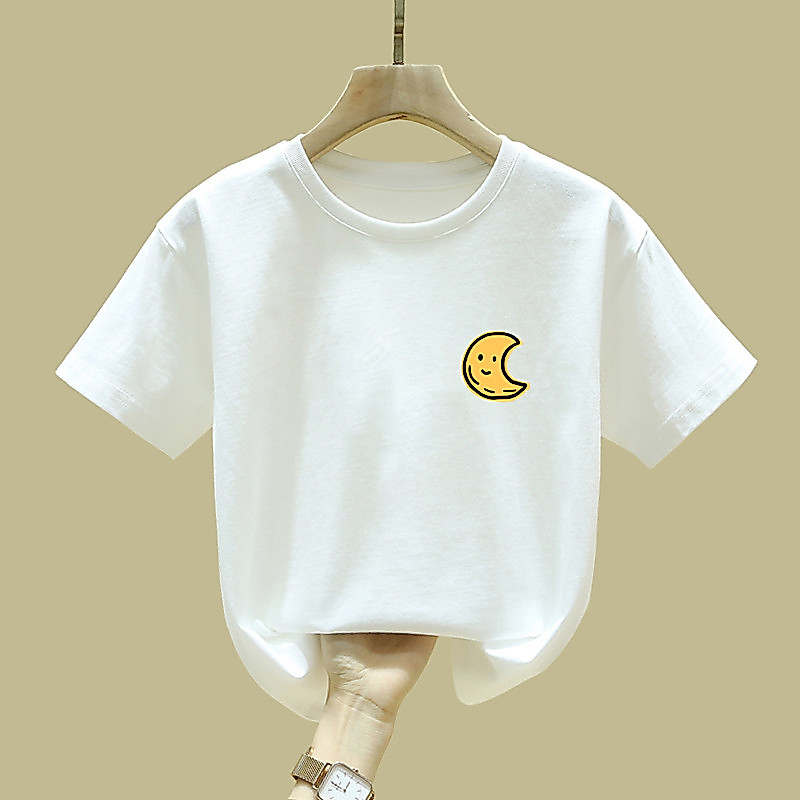 Crianças de manga curta camiseta puro algodão verão 2026 novo estilo meninos meninas verão estilo ocidental roupas médio