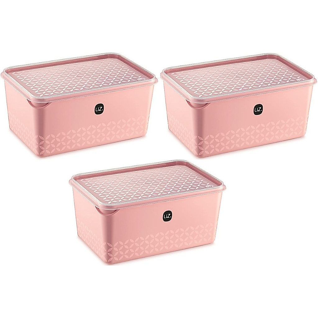 Kit 3 Potes 3 Litros Porta Mantimentos Retangular Rosa Vermelho ou Transparente Multiuso Plástico UZ