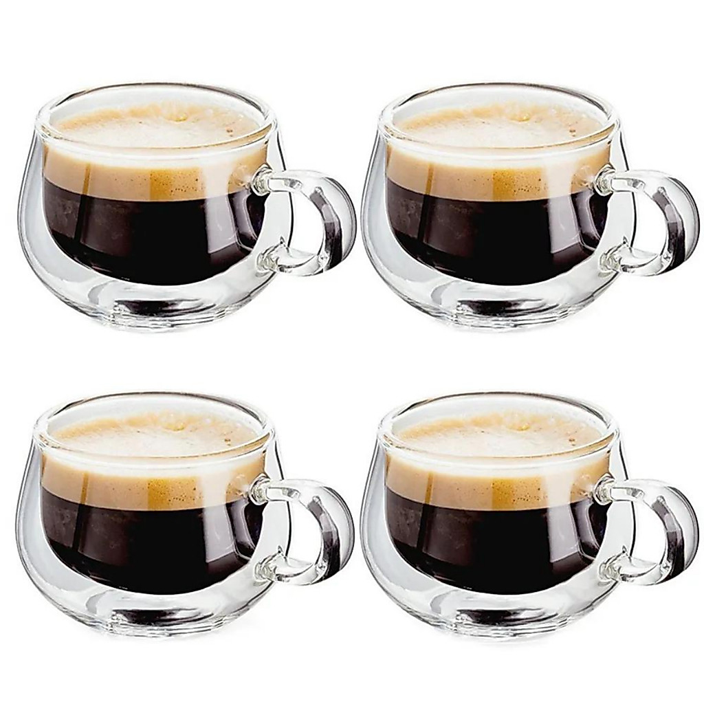 Xícara Café Vidro Duplo 150ml Kit 4 Unidades Caneca de Vidro