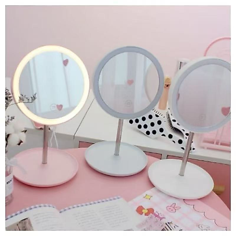 Espelho Maquiagem De Mesa Com Cabo Usb E Ring Light Led