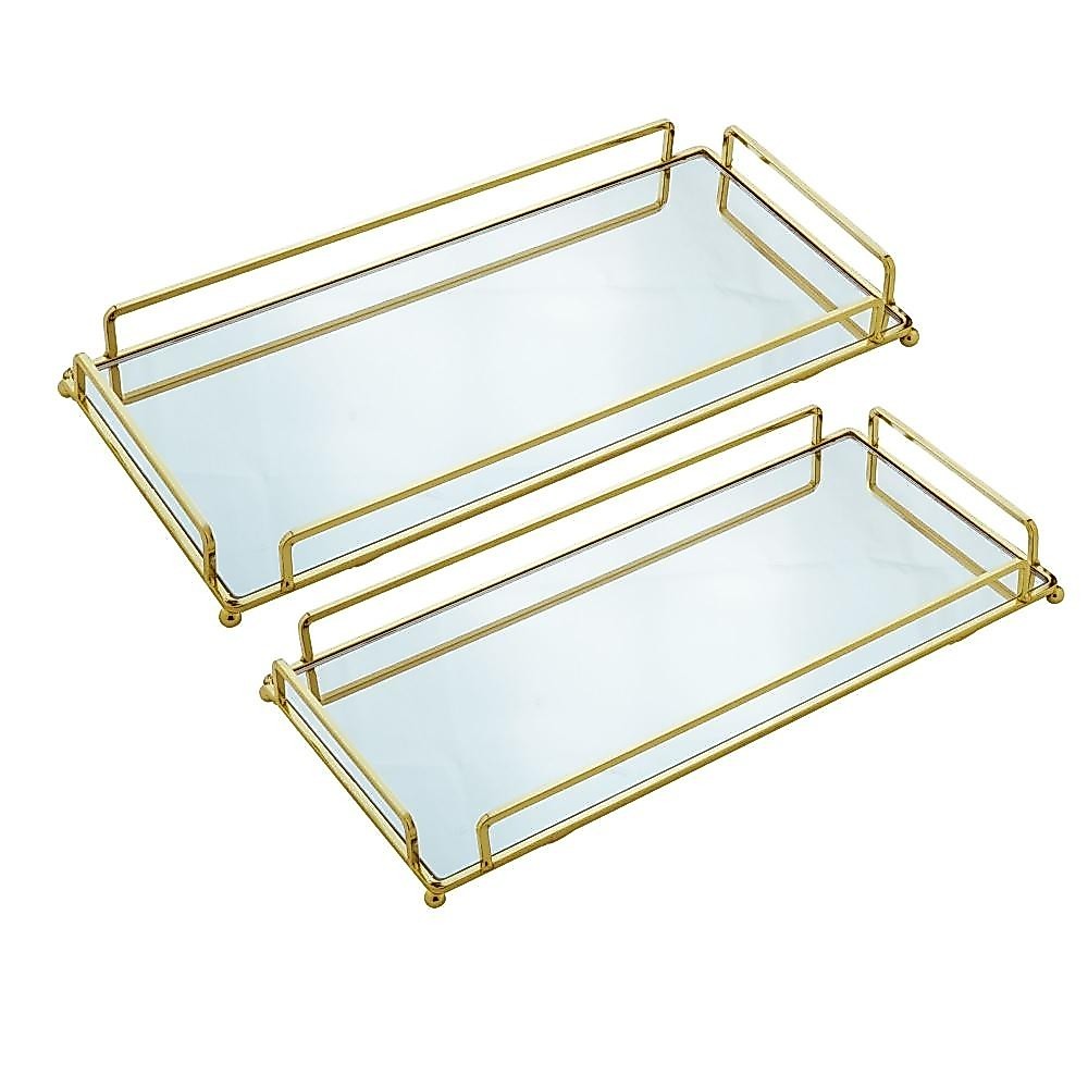 2 Bandejas Decorativas Wolff de Metal com Detalhes Dourados Eleegante
