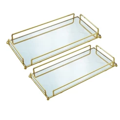 2 Bandejas Decorativas Wolff de Metal com Detalhes Dourados Eleegante