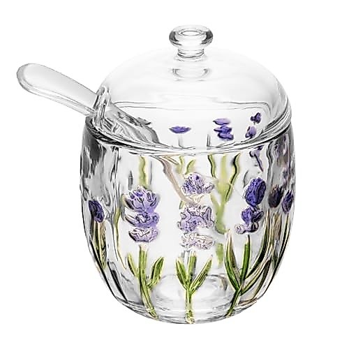 LYOR - Açucareiro com Colher e Tampa Lavanda Hand Painting 8,5cm x 11,3cm Cristal