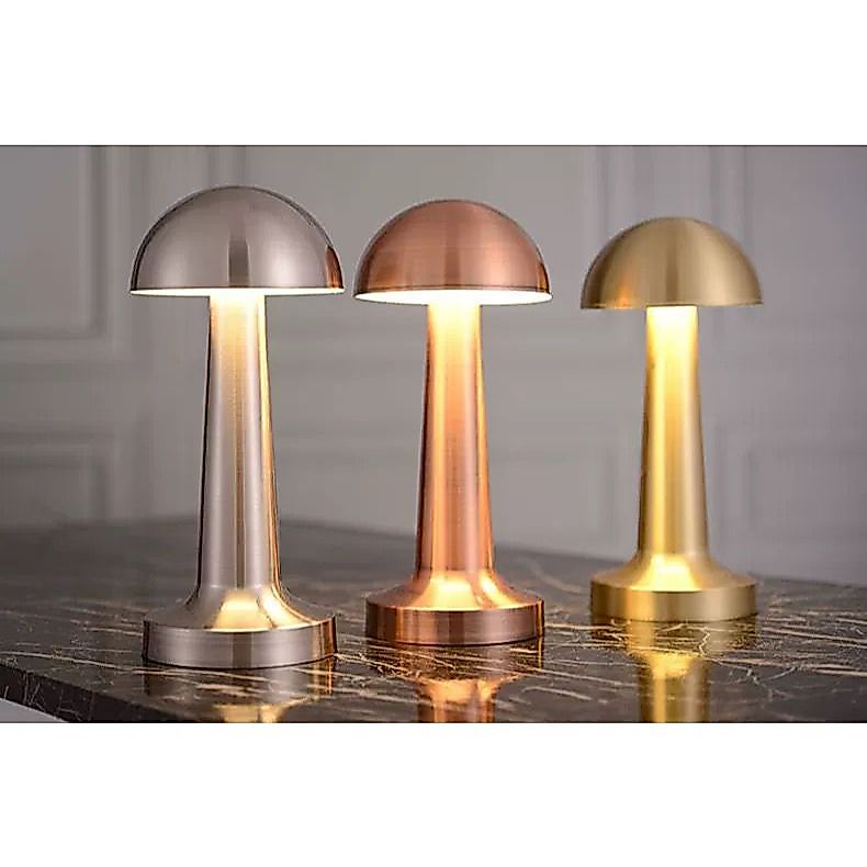 Luminária Abajur de Mesa Cogumelo Dourado com 3 Tons de Luz e Bateria Recarregável USB