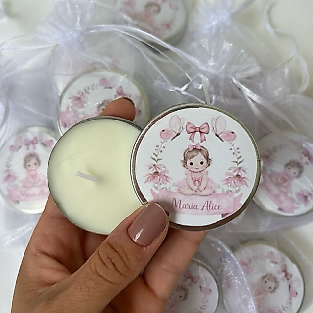 Mini Vela Aromática Personalizada 20g Lembrancinha Aromática Batizado, Maternidade, Chá de Bebê, Aniversário, Eventos