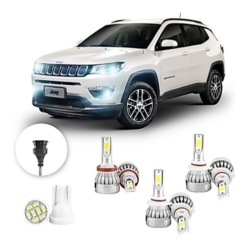 Lâmpadas Ultra Led Jeep Compass 20000lm Alto Baixo e Milha + Pingo Led