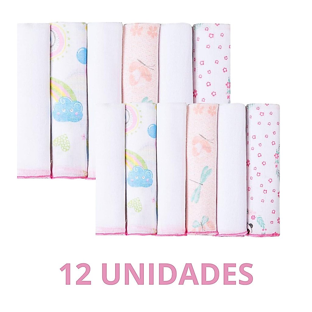 Kit Pano de Boca 12 unidades 30x30cm 100%algodao Bebê